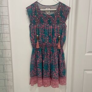 BELL hand sewn dress with smocked waist and tassels